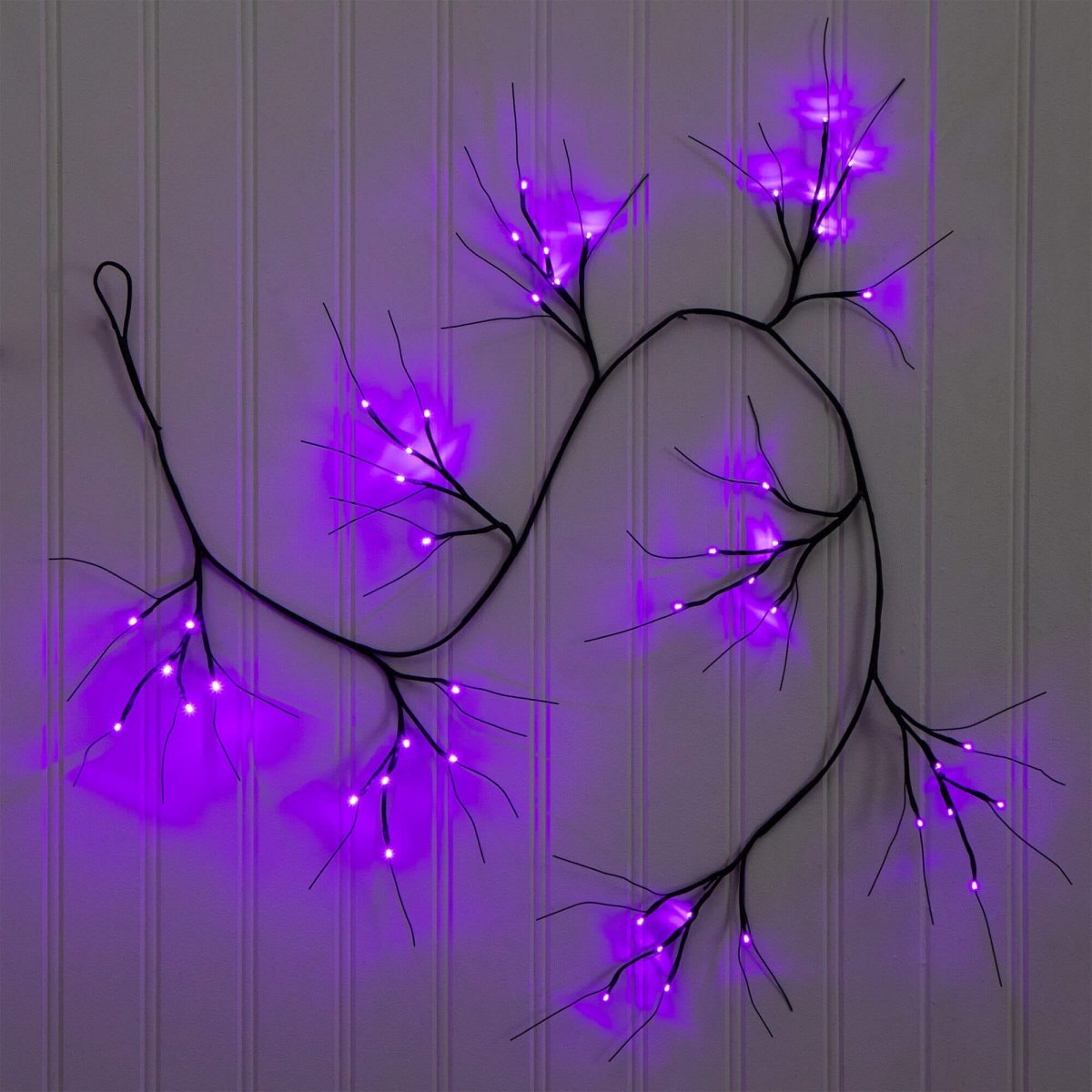 Nearly Natural 6.5' Pre-Lit Halloween Black Twig Garland with 48 Purple LEDs