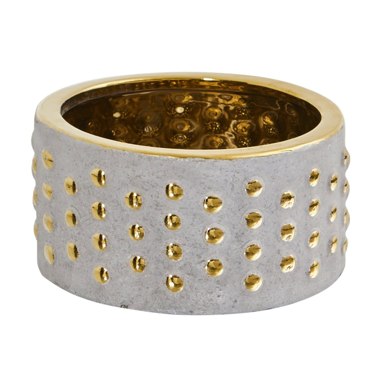 Nearly Natural 6.75” Regal Stone Hobnail Planter with Gold Accents