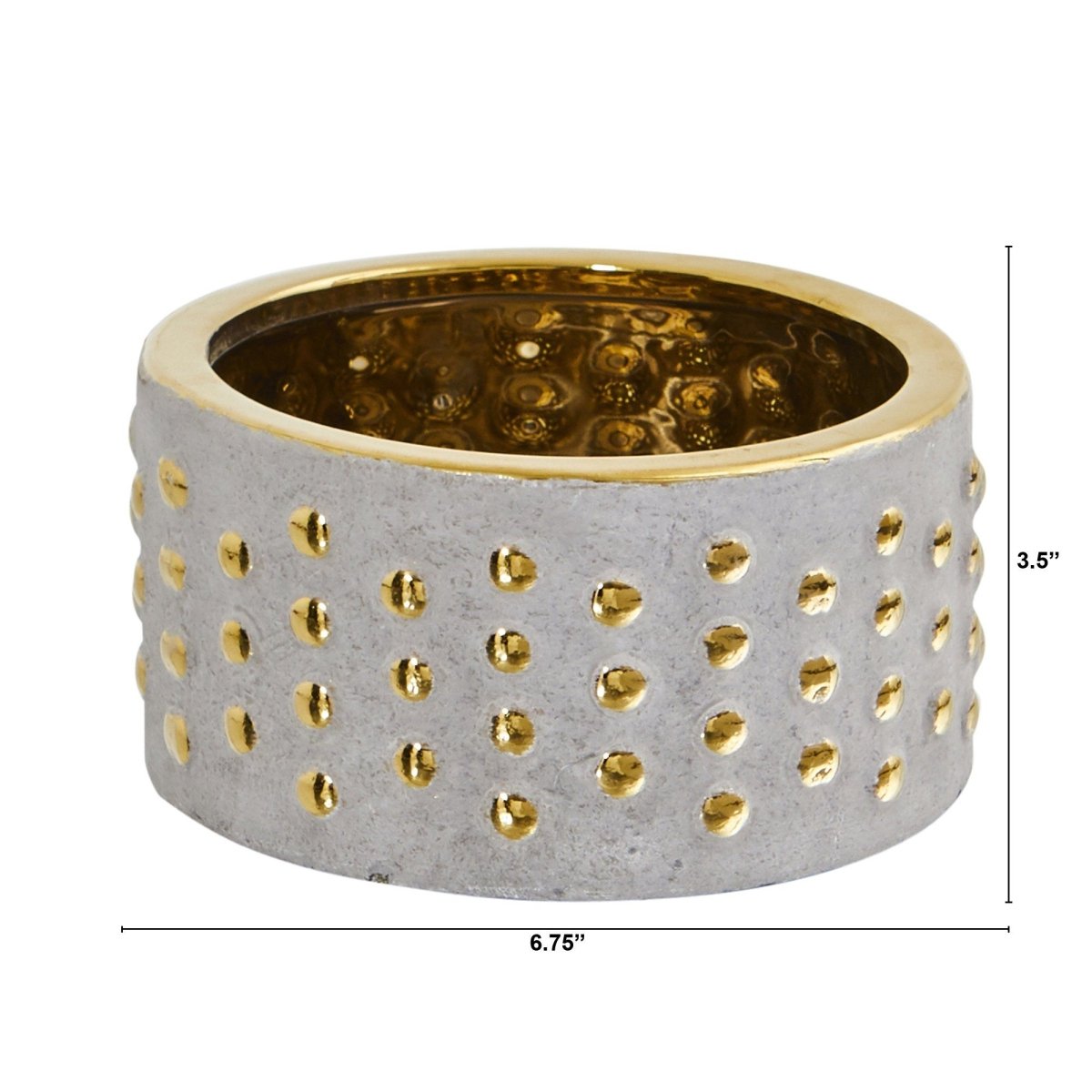 Nearly Natural 6.75” Regal Stone Hobnail Planter with Gold Accents