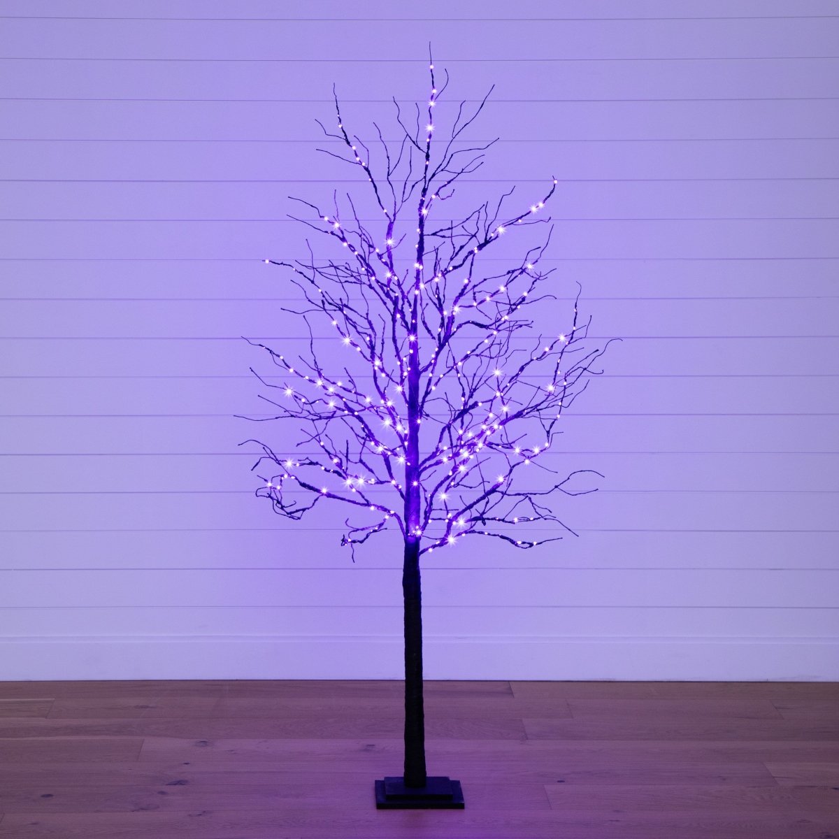 Nearly Natural 6ft Pre - Lit Black Twig Halloween Tree - 156 Orange Purple LED Lights