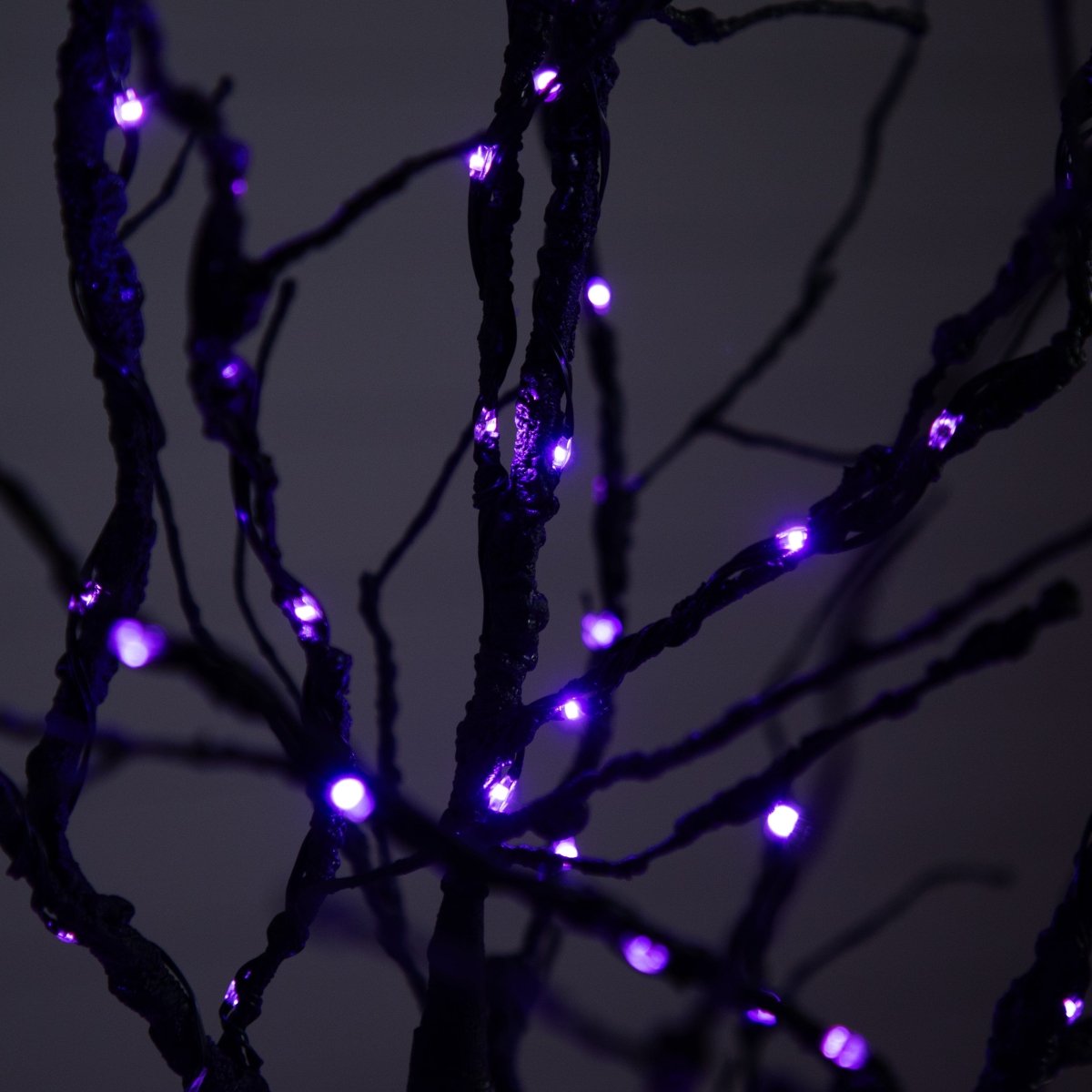 Nearly Natural 6ft Pre - Lit Black Twig Halloween Tree - 156 Orange Purple LED Lights