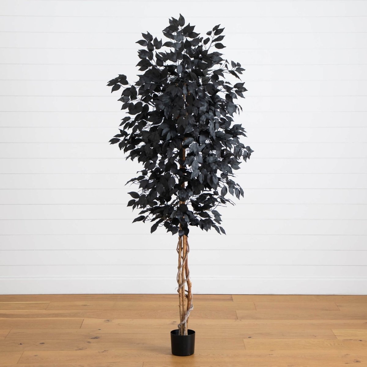 Nearly Natural 7' Artificial Black Ficus Halloween Tree with Natural Trunk
