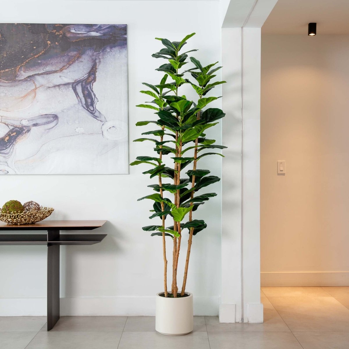 white planter for fiddle leaf fig Nearly Natural 7ft. Artificial Fiddle Leaf Tree in Decorative White Planter