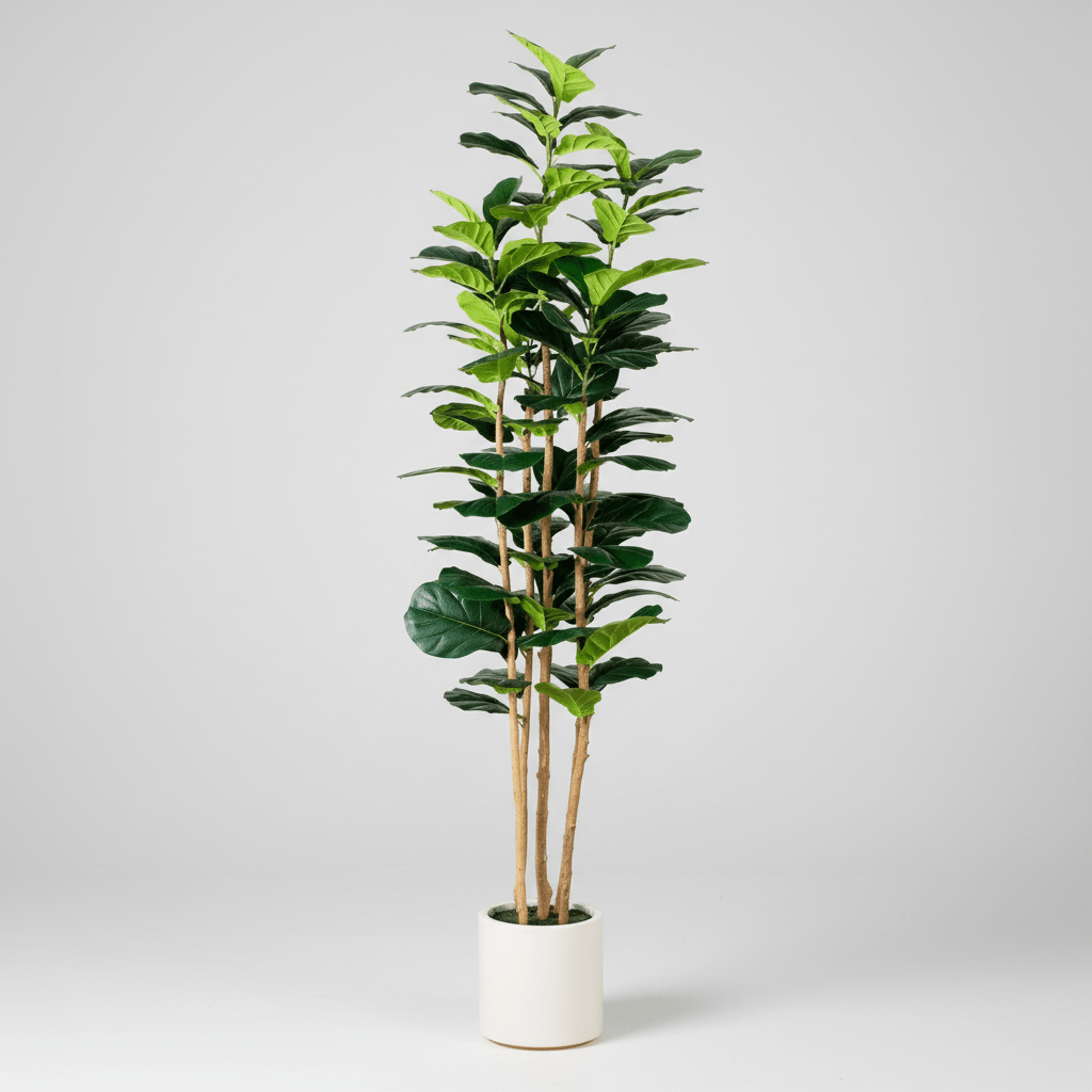 Nearly Natural 7' Artificial Fiddle Leaf Fig Tree - Glossy Leaves, White Planter