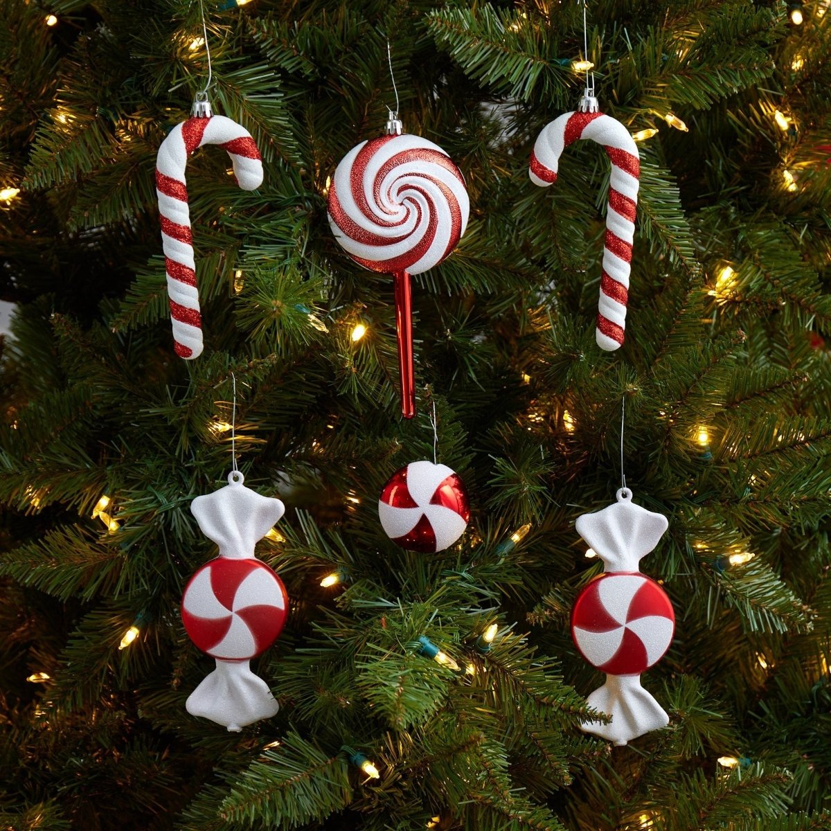 Nearly Natural 7” Assorted Candy Cane Holiday Christmas Shatterproof Ornament, Set of 6
