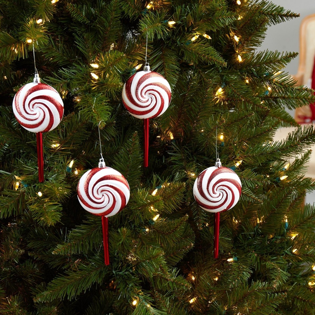 Nearly Natural 7" Candy Cane Shatterproof Christmas Ornaments - Red White, Set of 4