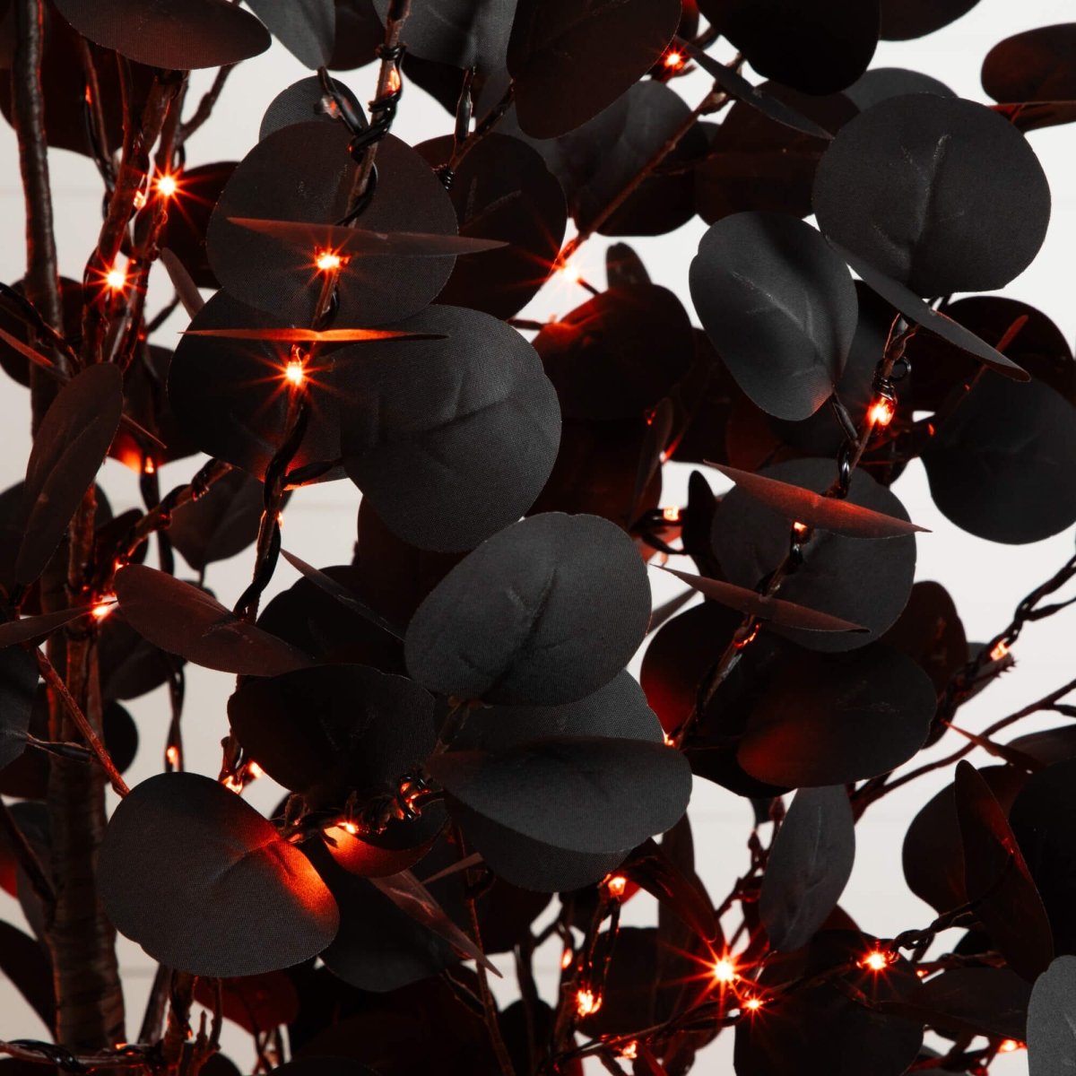 Nearly Natural 7' Pre-Lit Black Eucalyptus Halloween Tree with 420 Orange & Purple LEDs