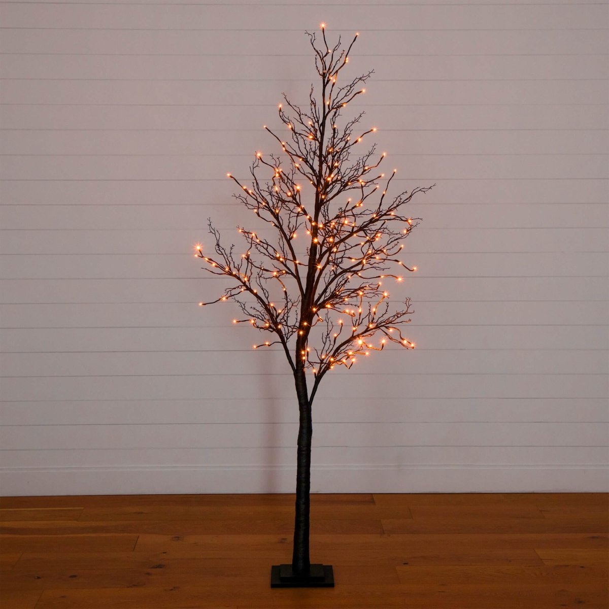 Nearly Natural 7' Pre-Lit Deluxe Black Halloween Twig Tree with 180 Orange & Purple LEDs