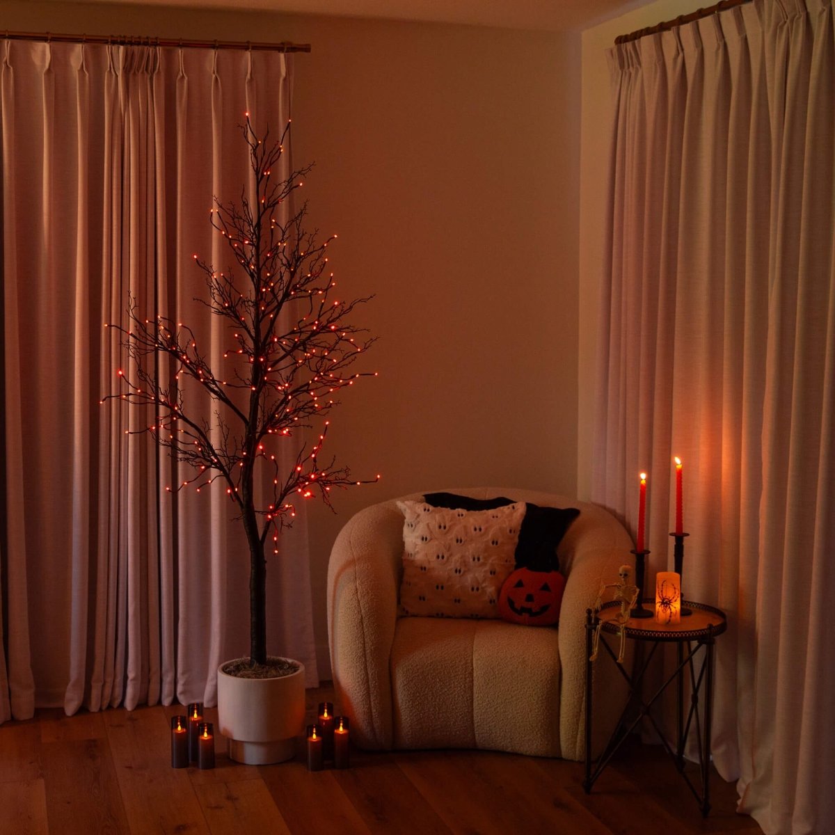 Nearly Natural 7' Pre-Lit Deluxe Black Halloween Twig Tree with 180 Orange & Purple LEDs