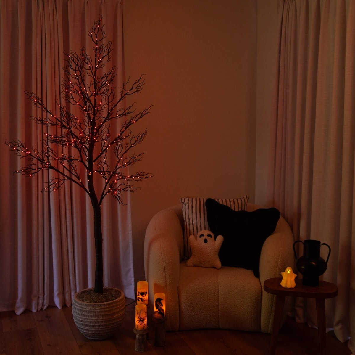 Nearly Natural 7' Pre-Lit Minimalist Halloween Twig Tree with 400 Orange & Purple LEDs