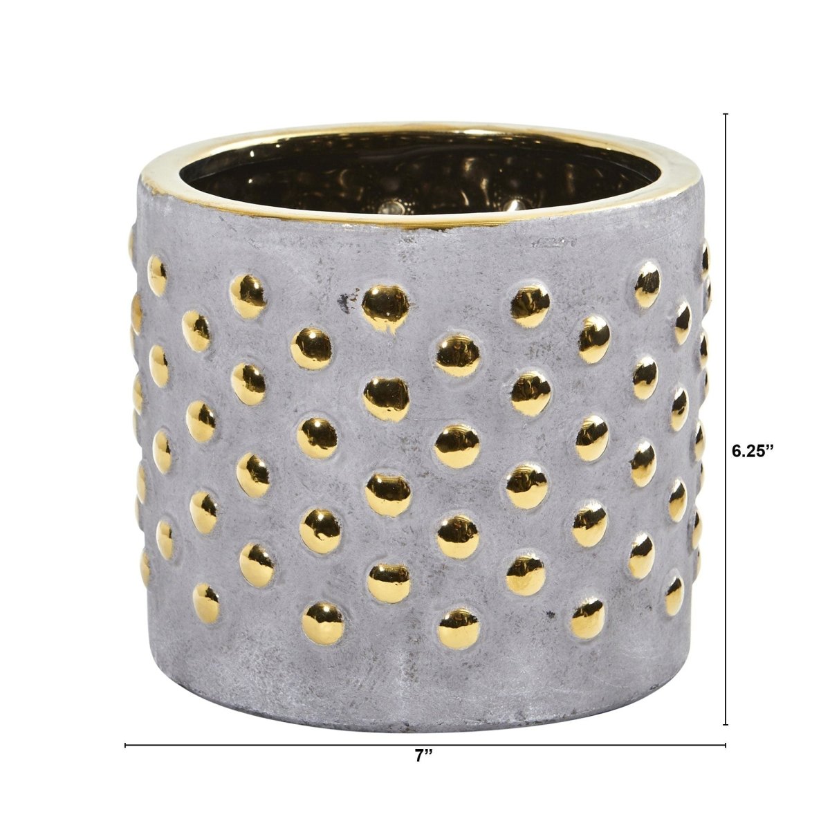 Nearly Natural 7” Regal Stone Hobnail Planter with Gold Accents