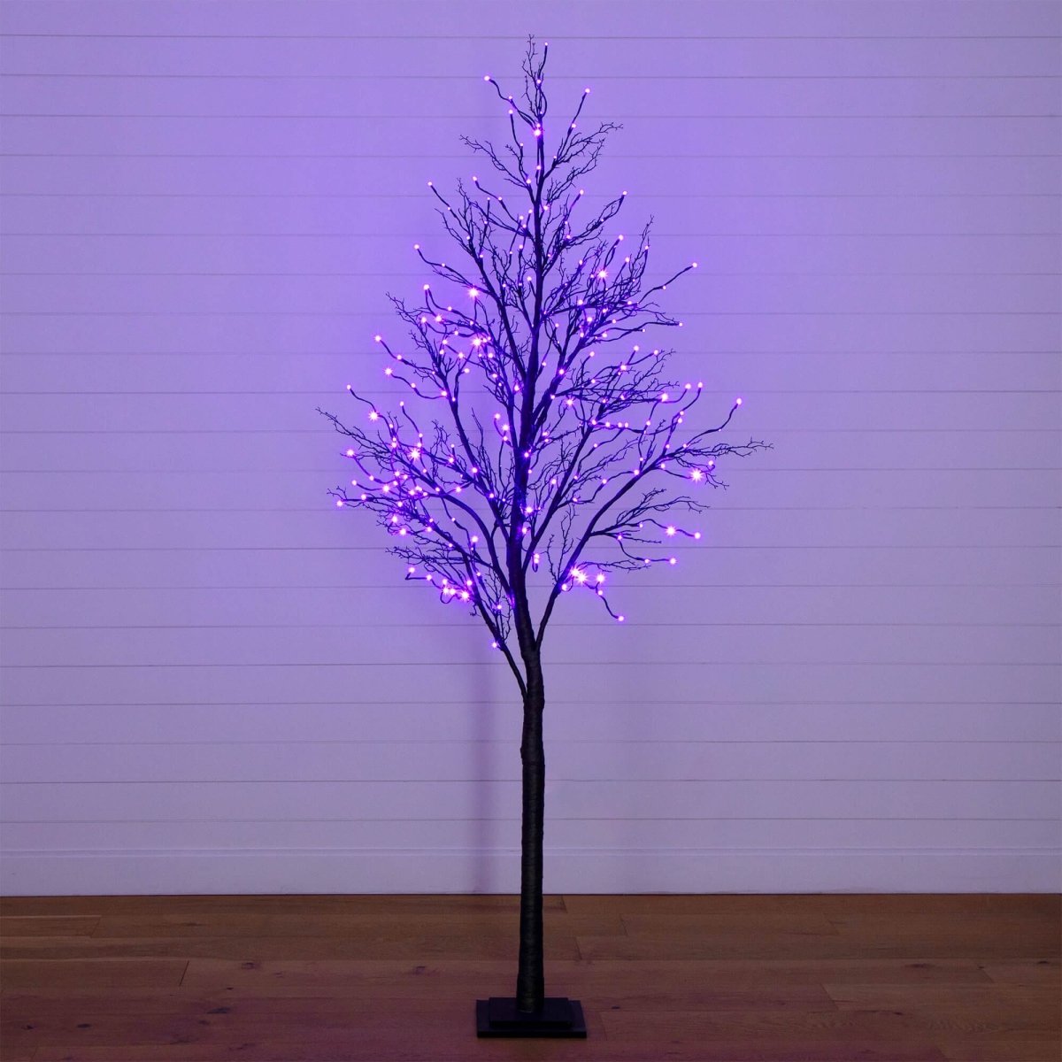 Nearly Natural 8' Pre-Lit Deluxe Black Halloween Twig Tree with 216 Orange & Purple LEDs