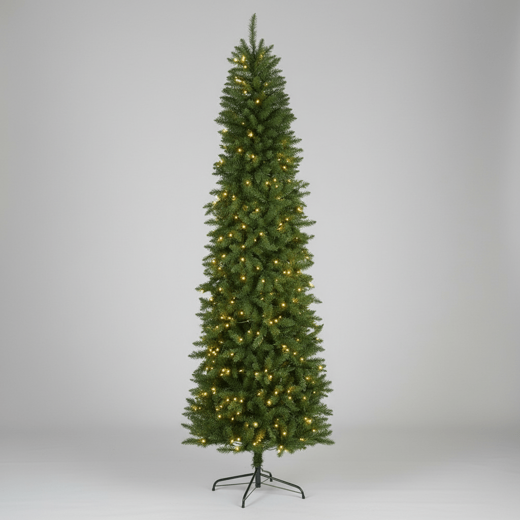 Nearly Natural 8’ Slim Green Mountain Pine Artificial Christmas Tree with 400 Clear LED Lights