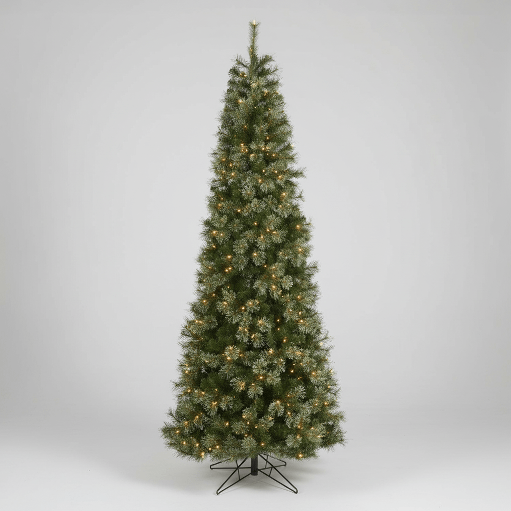 Nearly Natural 9' Cashmere Slim Artificial Christmas Tree with 550 Warm White Lights and 1308 Bendable Branches