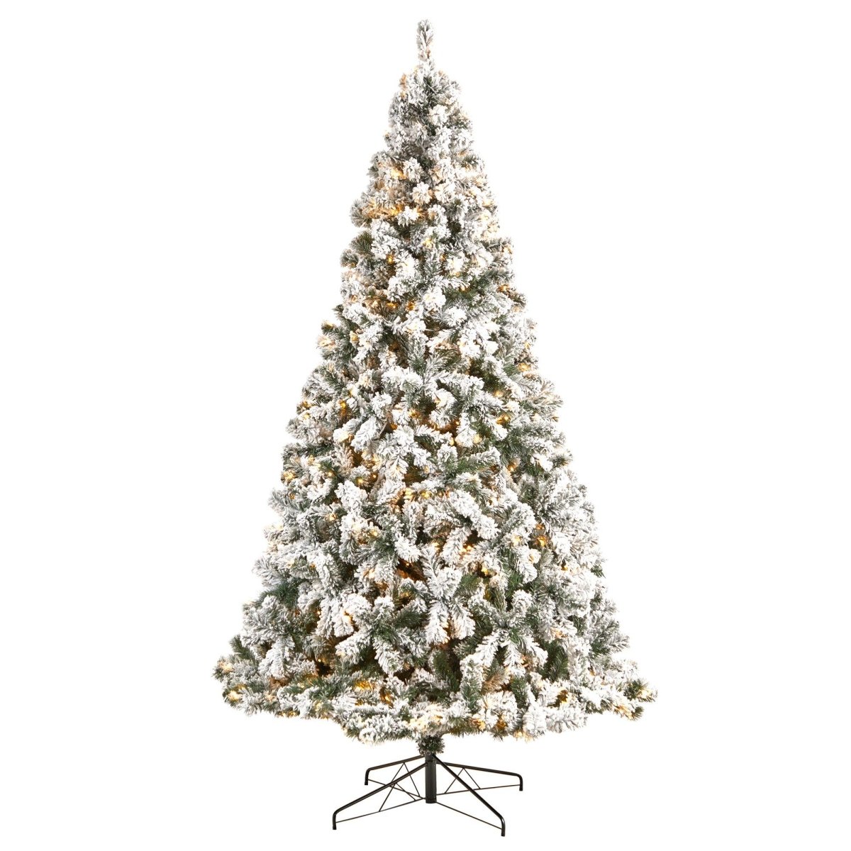 Nearly Natural 9' Flocked West Virginia Fir Christmas Tree - 650 LED Lights, 1320 Branches