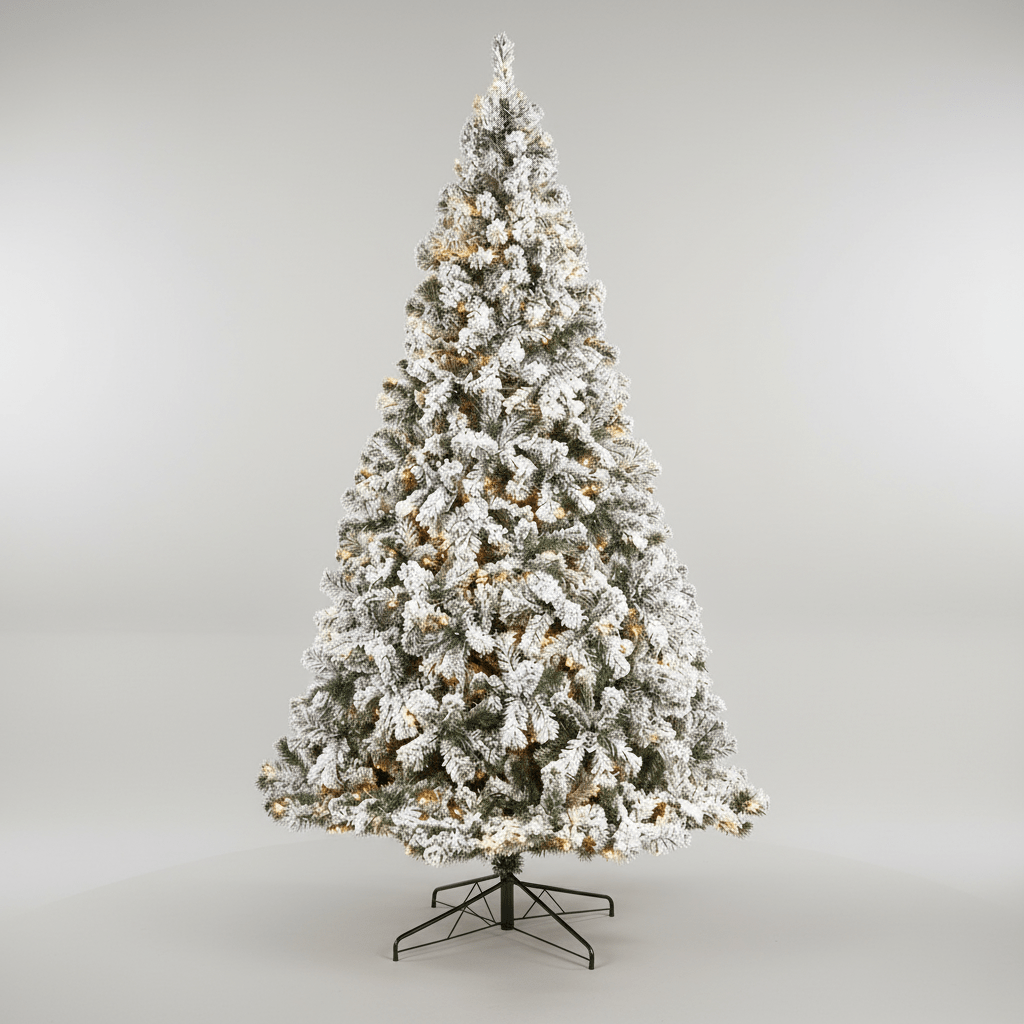 Nearly Natural 9' Flocked West Virginia Fir Christmas Tree - 650 LED Lights, 1320 Branches