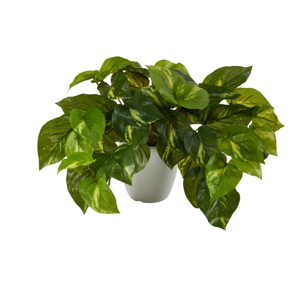 Nearly Natural 9” Pothos Artificial Plant in White Planter (Real Touch)