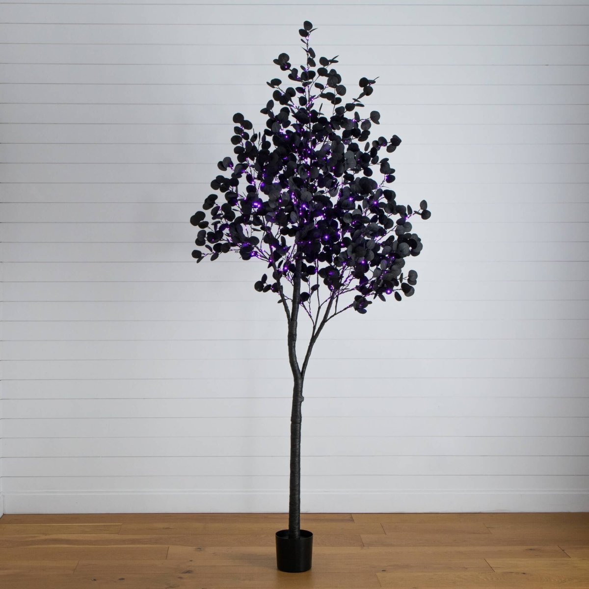 Nearly Natural 9' Pre-Lit Black Eucalyptus Halloween Tree with 700 Orange & Purple LEDs
