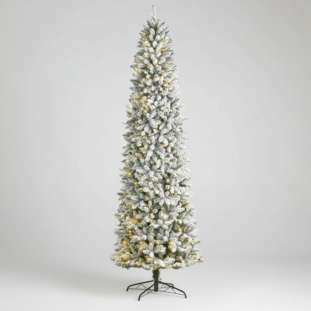 Nearly Natural 9' Slim Flocked Montreal Fir Artificial Christmas Tree - 600 LED