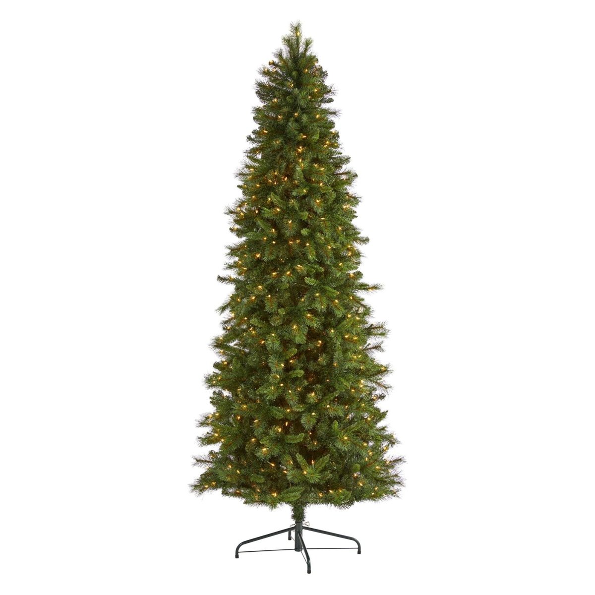 Nearly Natural 9’ Slim West Virginia Mountain Pine Artificial Christmas Tree with 600 Clear Lights and 1359 Bendable Branches