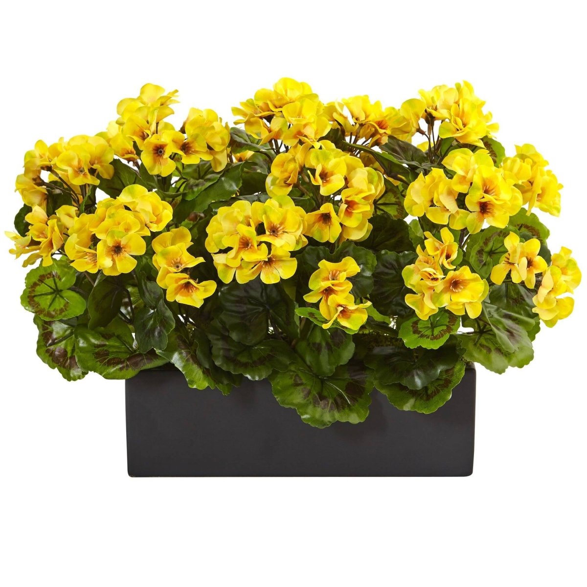 indoor uv planter Nearly Natural Geranium Silk Plant in Rectangular Planter, UV Resistant (Indoor/Outdoor), Yellow