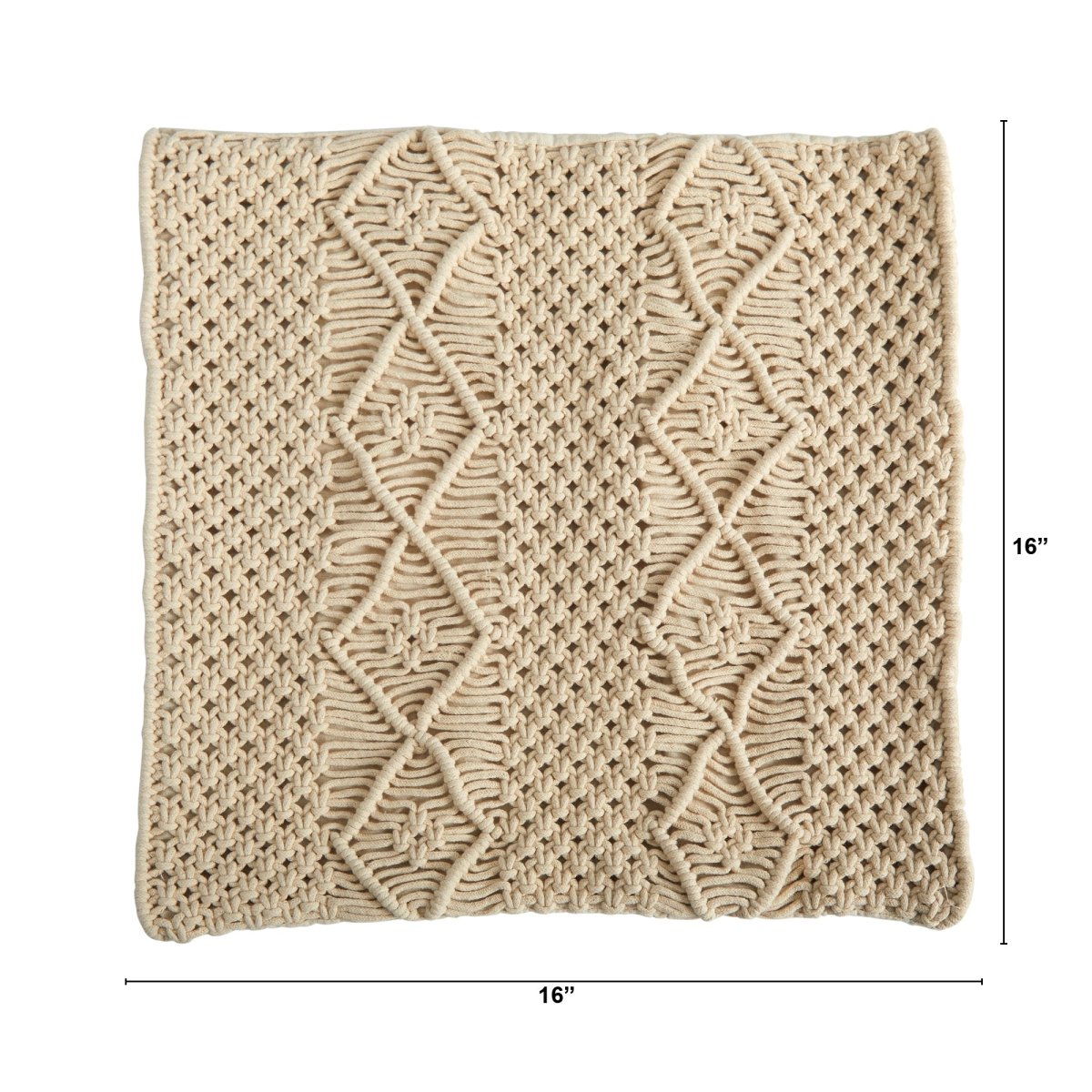 Nearly Natural Boho Woven Macrame Decorative Pillow Cover, 16"
