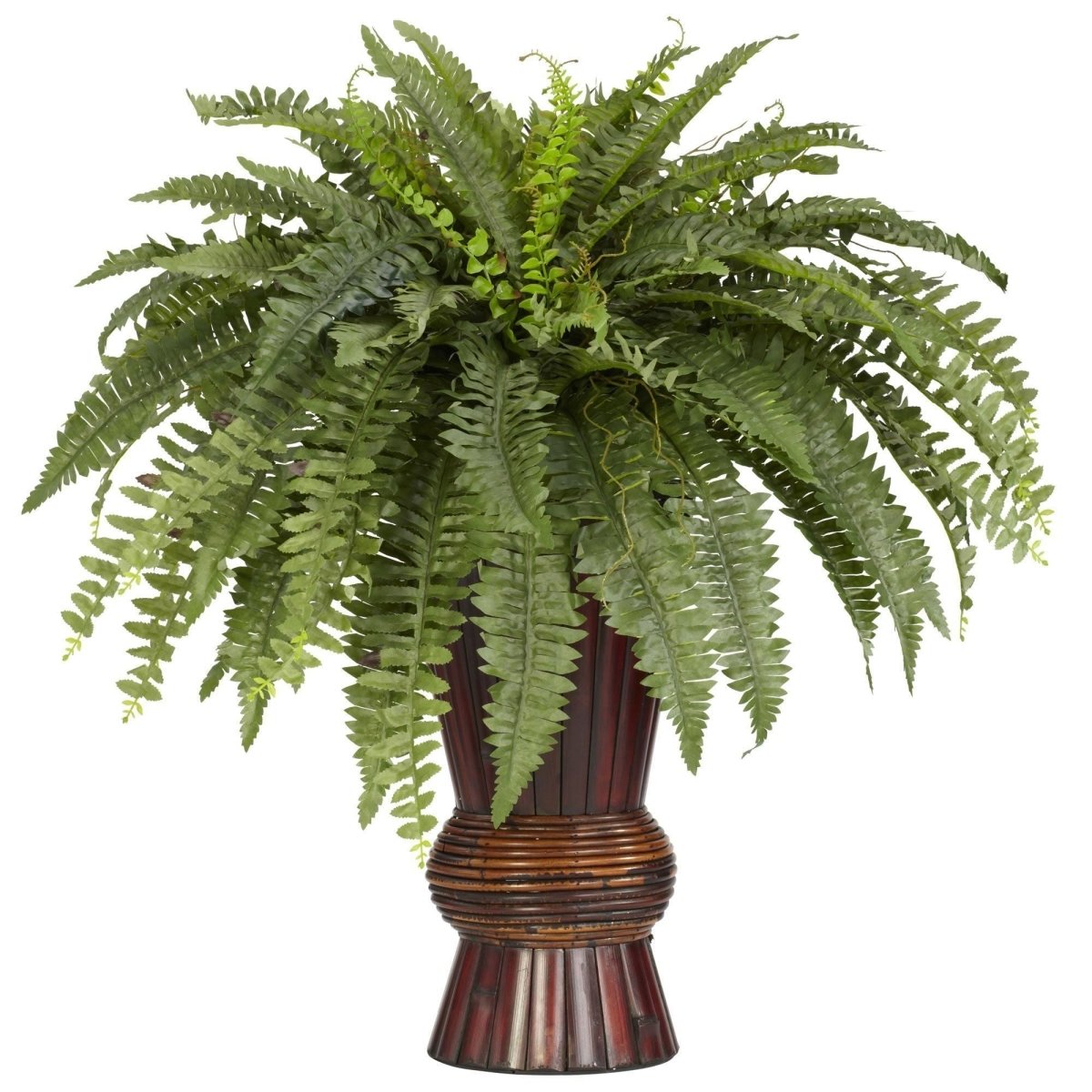 Nearly Natural Boston Fern w/Bamboo Vase Silk Plant