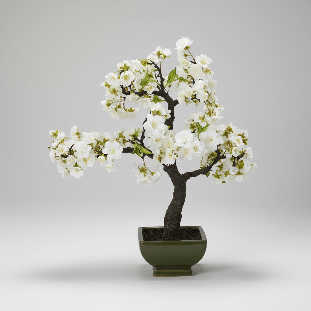 nearly natural cherry blossom bonsai silk tree 20" Cherry Blossom Bonsai Artificial Tree - White Blooms