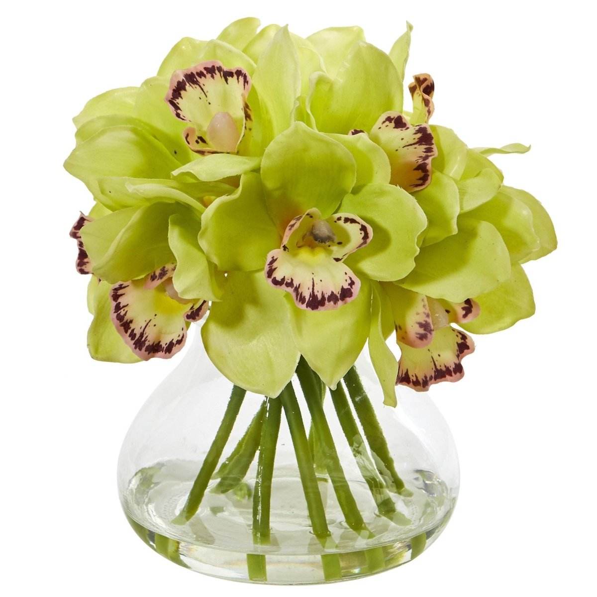 Nearly Natural Cymbidium Silk Orchid Artificial Arrangement in Glass Vase