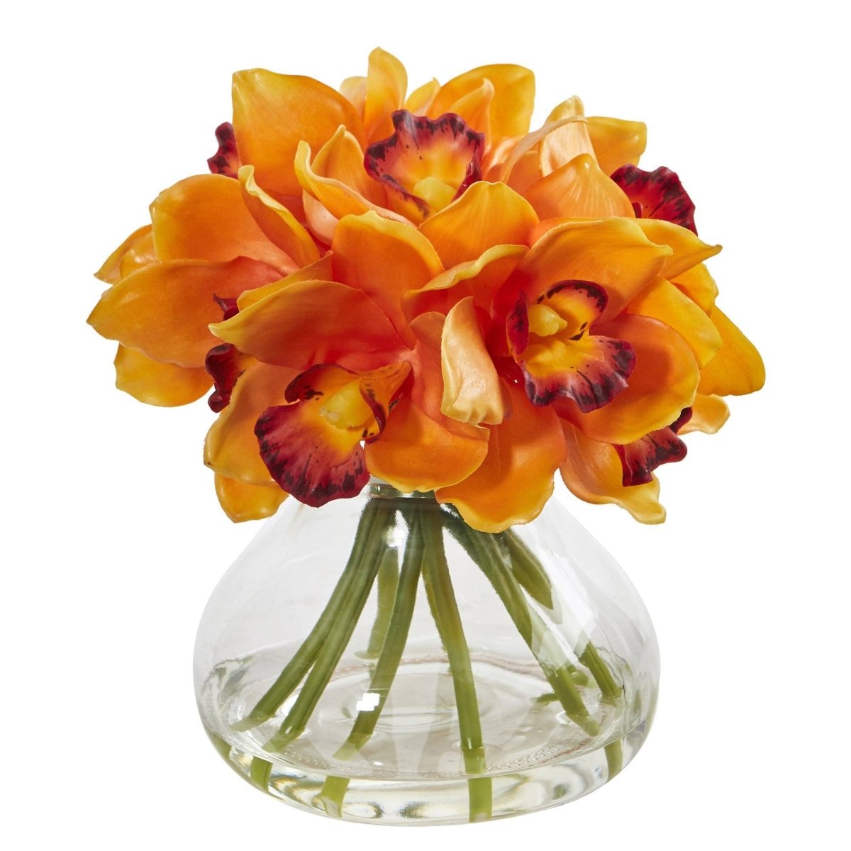 Nearly Natural Cymbidium Silk Orchid Artificial Arrangement in Glass Vase