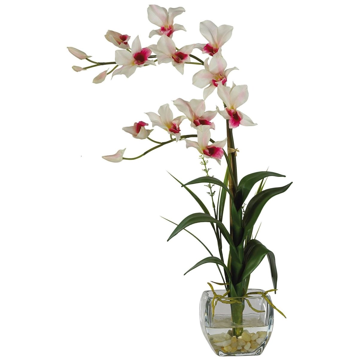 Nearly Natural Dendrobium Orchid Silk Arrangement with Glass Vase - 22 Inch