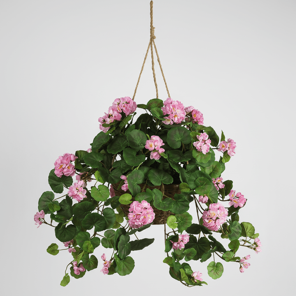 Nearly Natural Geranium Hanging Basket Silk Artificial Plant