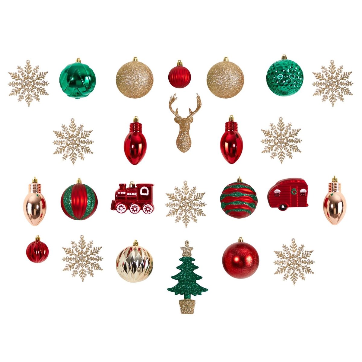 Nearly Natural Holiday Deluxe Shatterproof, 25 Count Christmas Tree Ornament Box Set, Re - Useable Container