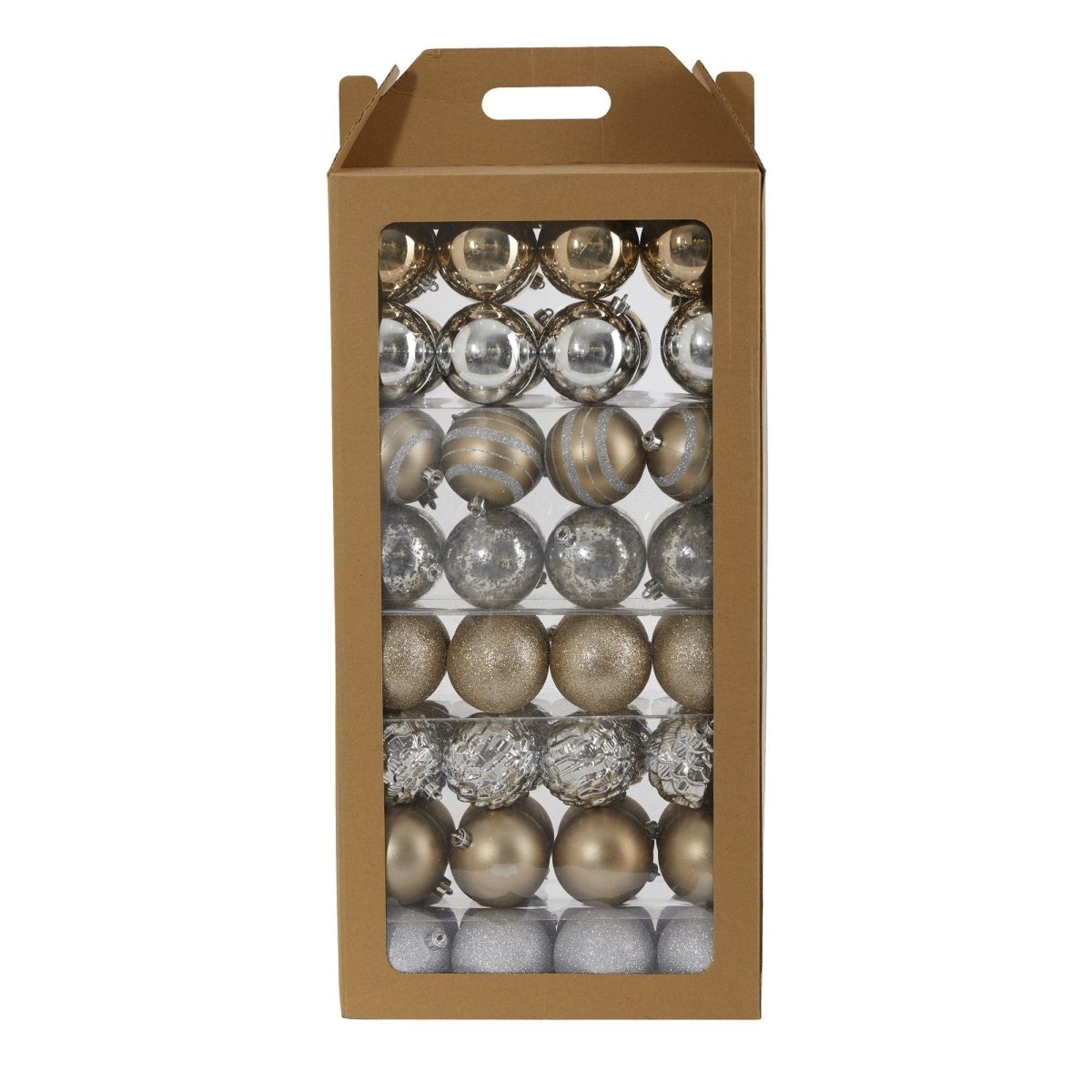Nearly Natural Holiday Shatterproof, 64 Count Christmas Tree Ornament Set, 80mm with Re - Useable Box