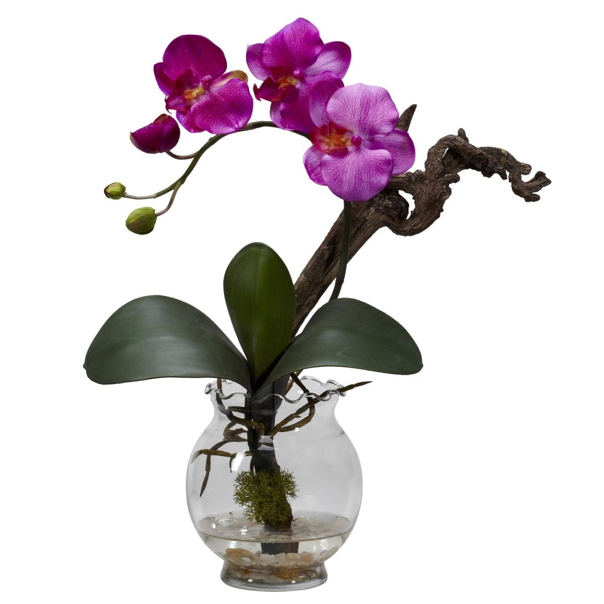 Nearly Natural Mini Phalaenopsis with Fluted Vase Silk Flower Arrangement