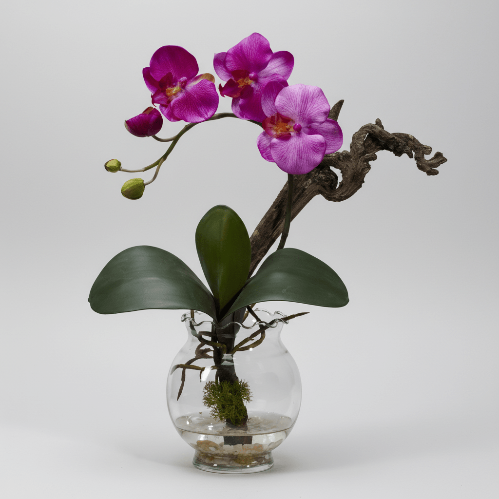 Nearly Natural Mini Phalaenopsis with Fluted Vase Silk Flower Arrangement