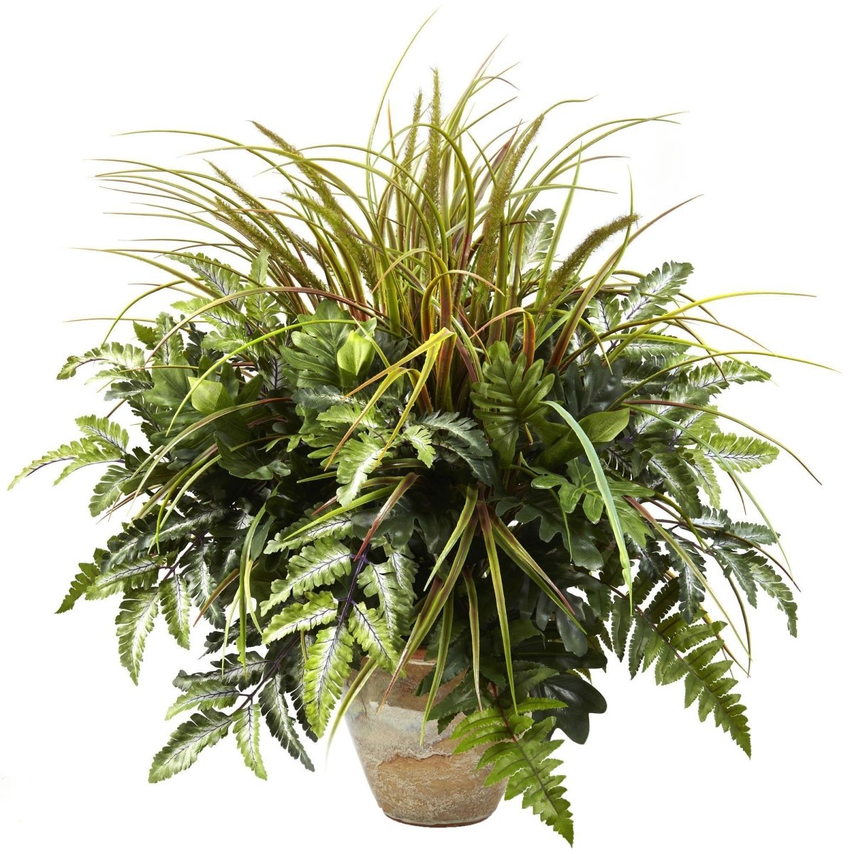 Nearly Natural Mixed Greens & Grass w/Ceramic Planter