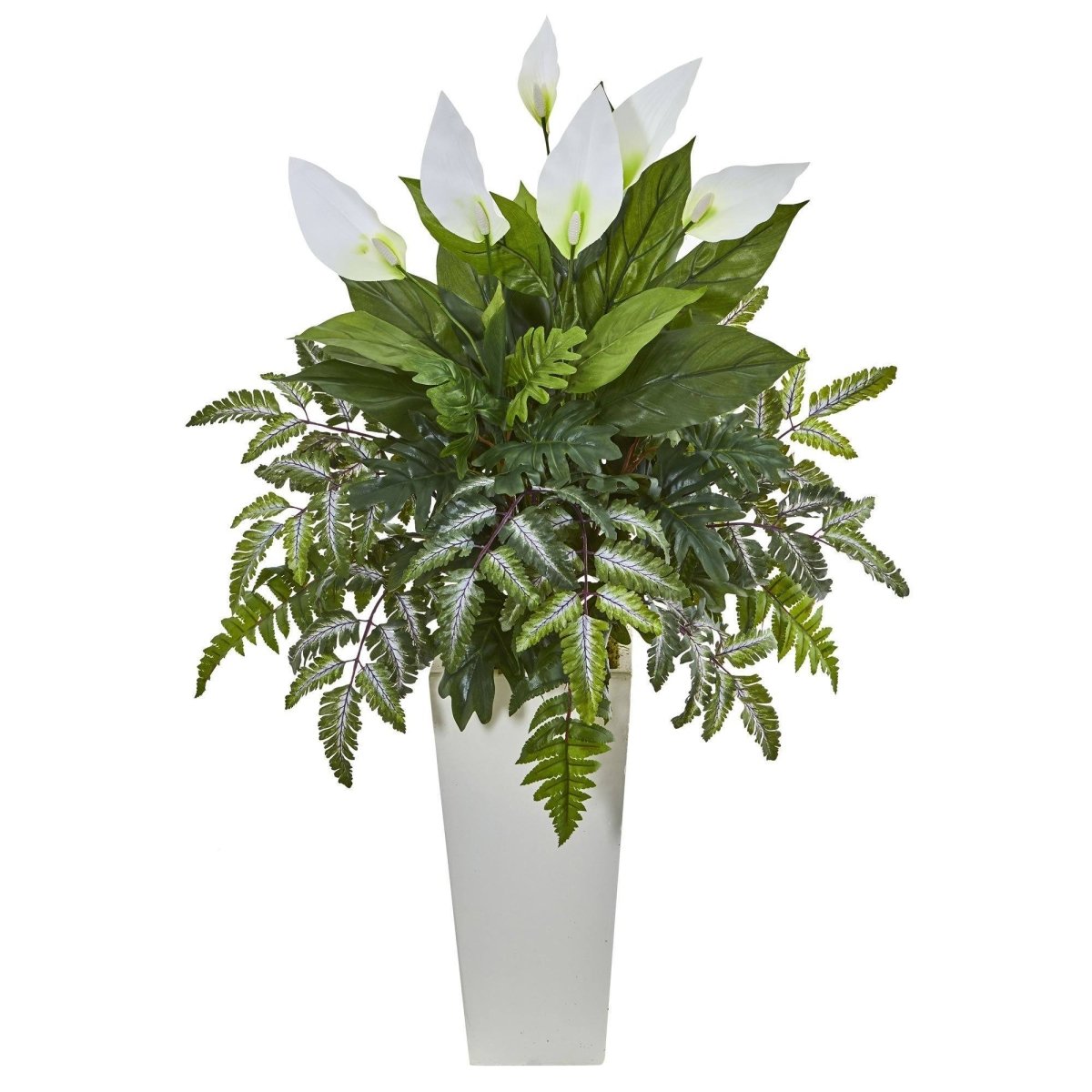 Nearly Natural Mixed Spathifyllum Artificial Plant in White Tower Vase