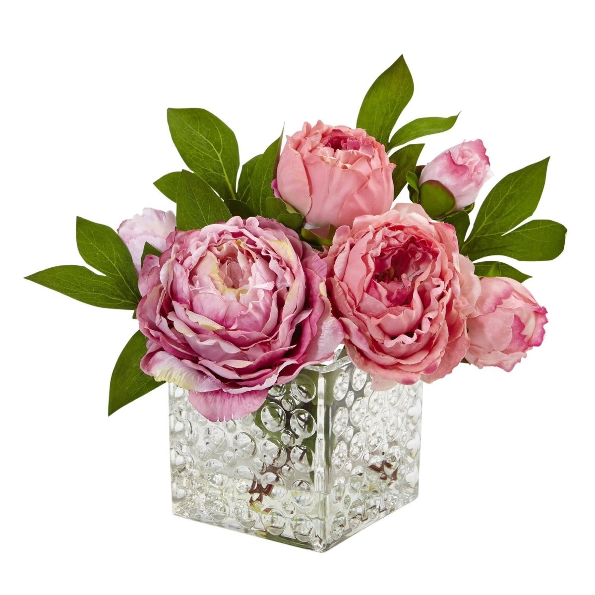 Nearly Natural Peony in Glass Vase