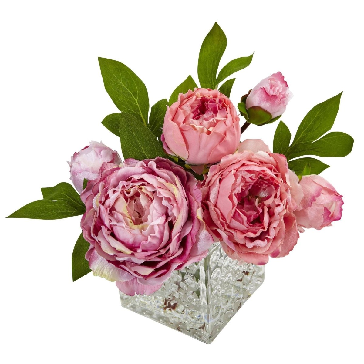 Nearly Natural Peony in Glass Vase