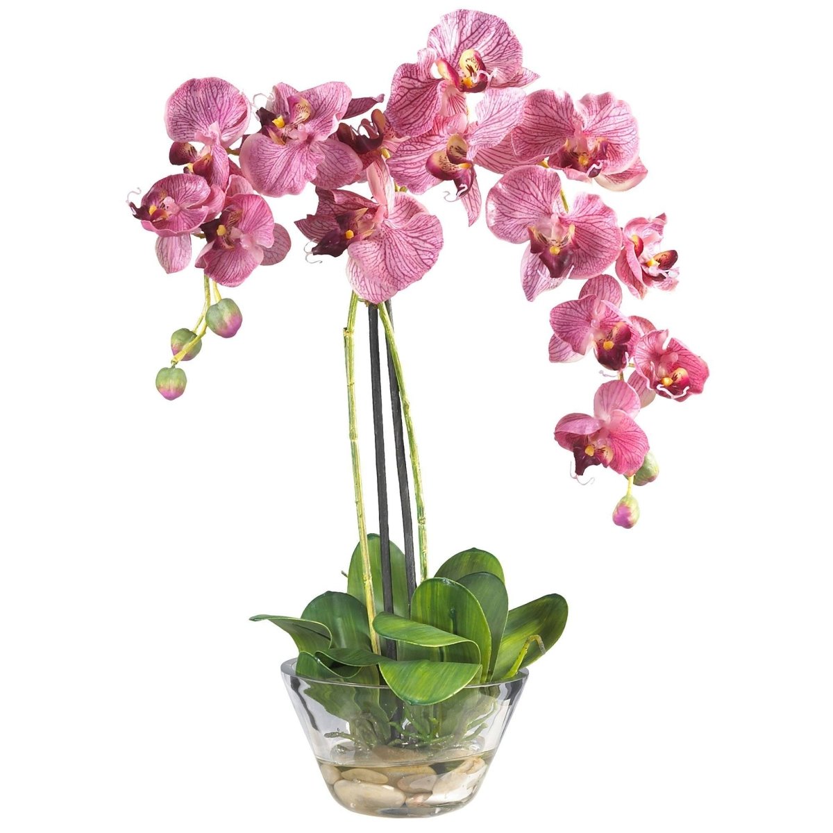 Nearly Natural Phalaenopsis w/Glass Vase Silk Flower Arrangement