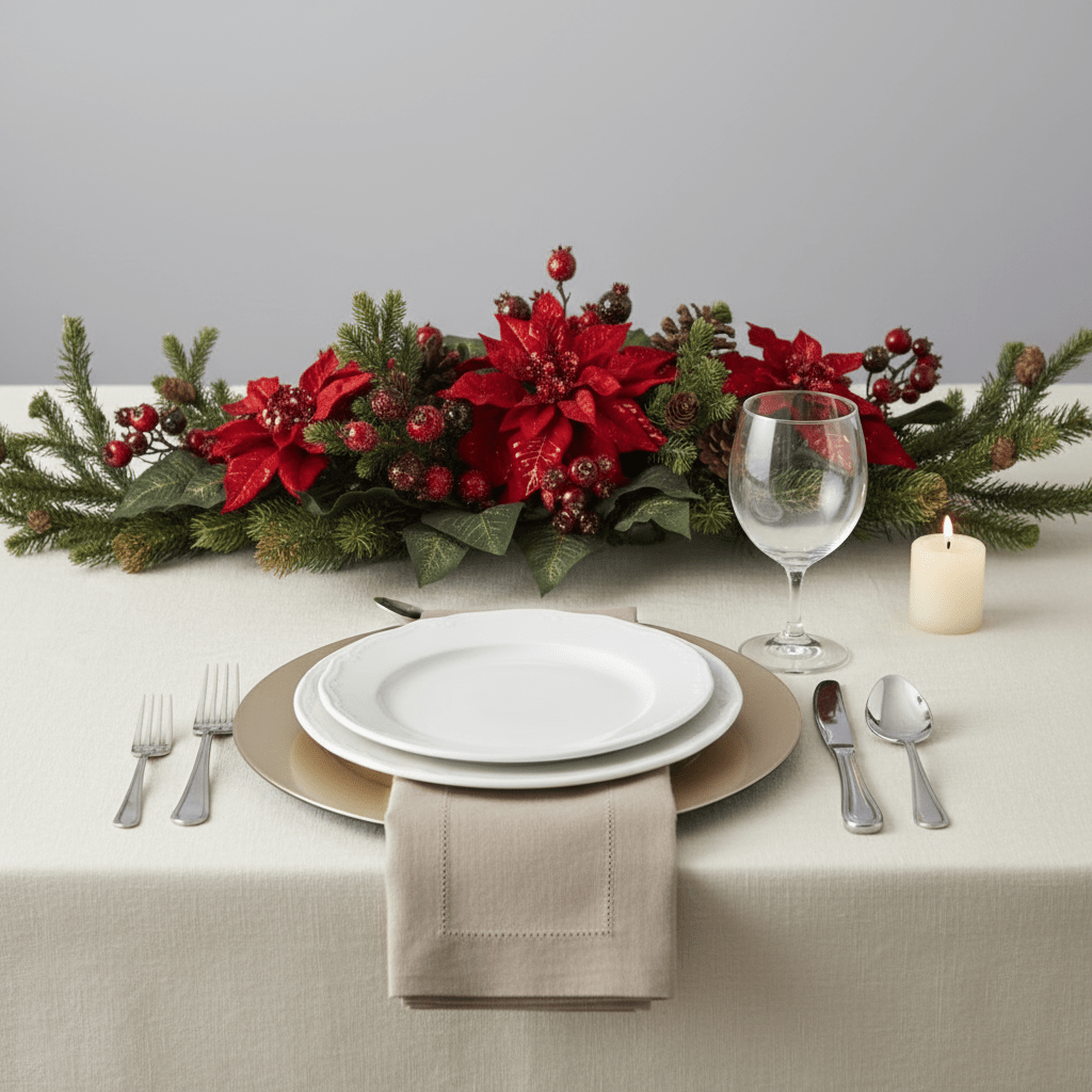 Nearly Natural Poinsettia & Berry Holiday Centerpiece
