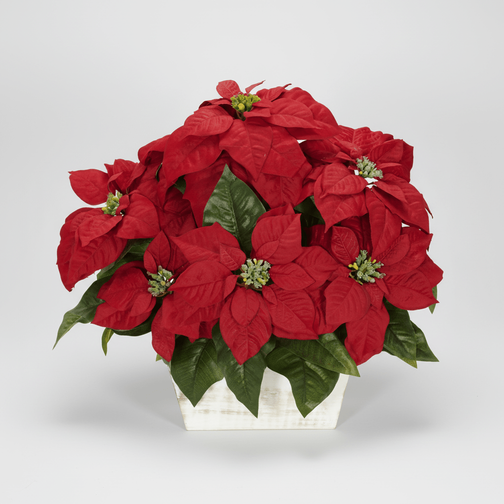 Nearly Natural Poinsettia in White Wash Planter Silk Arrangement