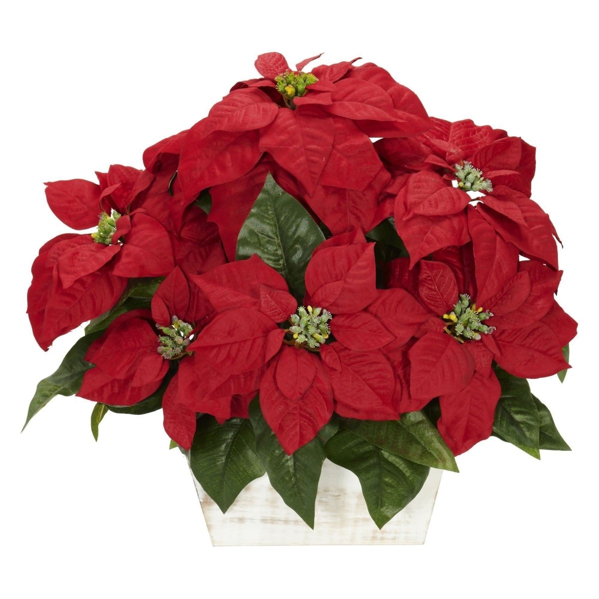 Nearly Natural Poinsettia in White Wash Planter Silk Arrangement