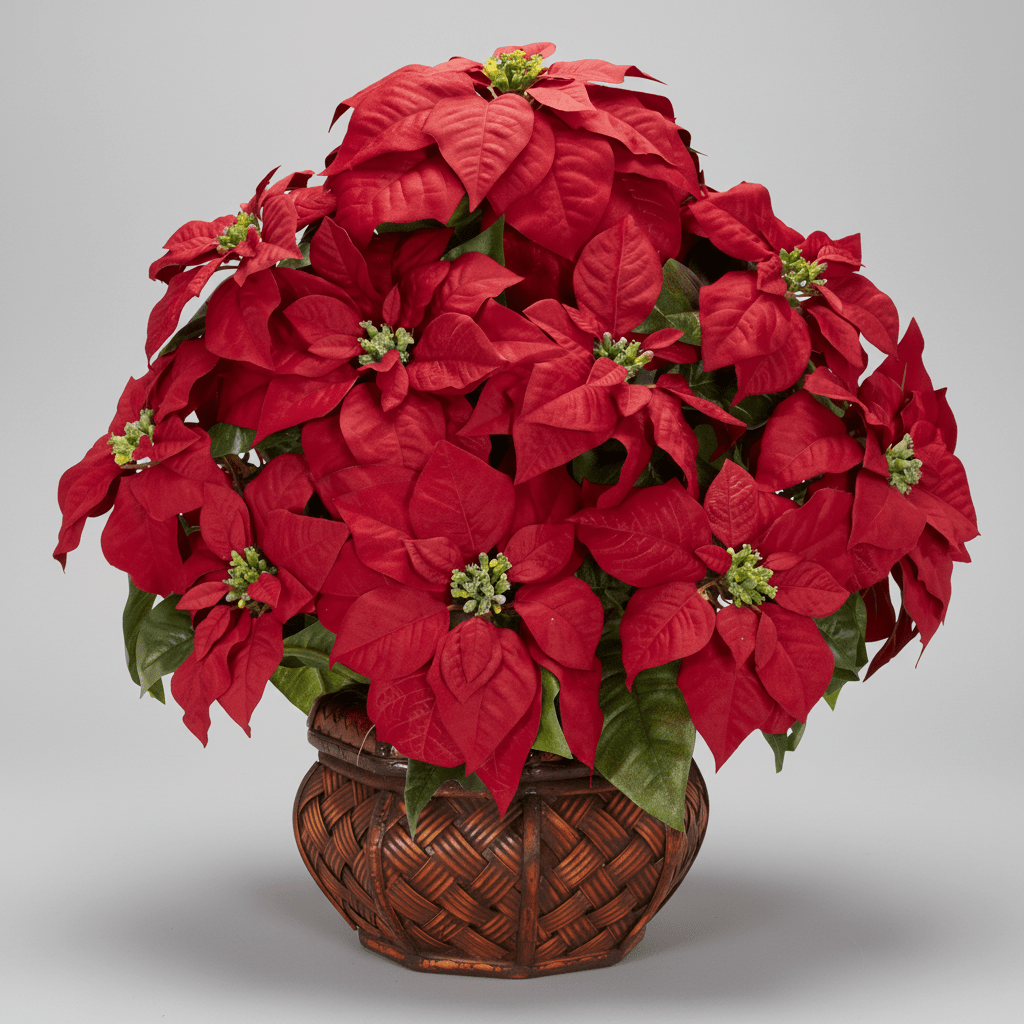 Nearly Natural Poinsettia with Decorative Planter Silk Arrangement