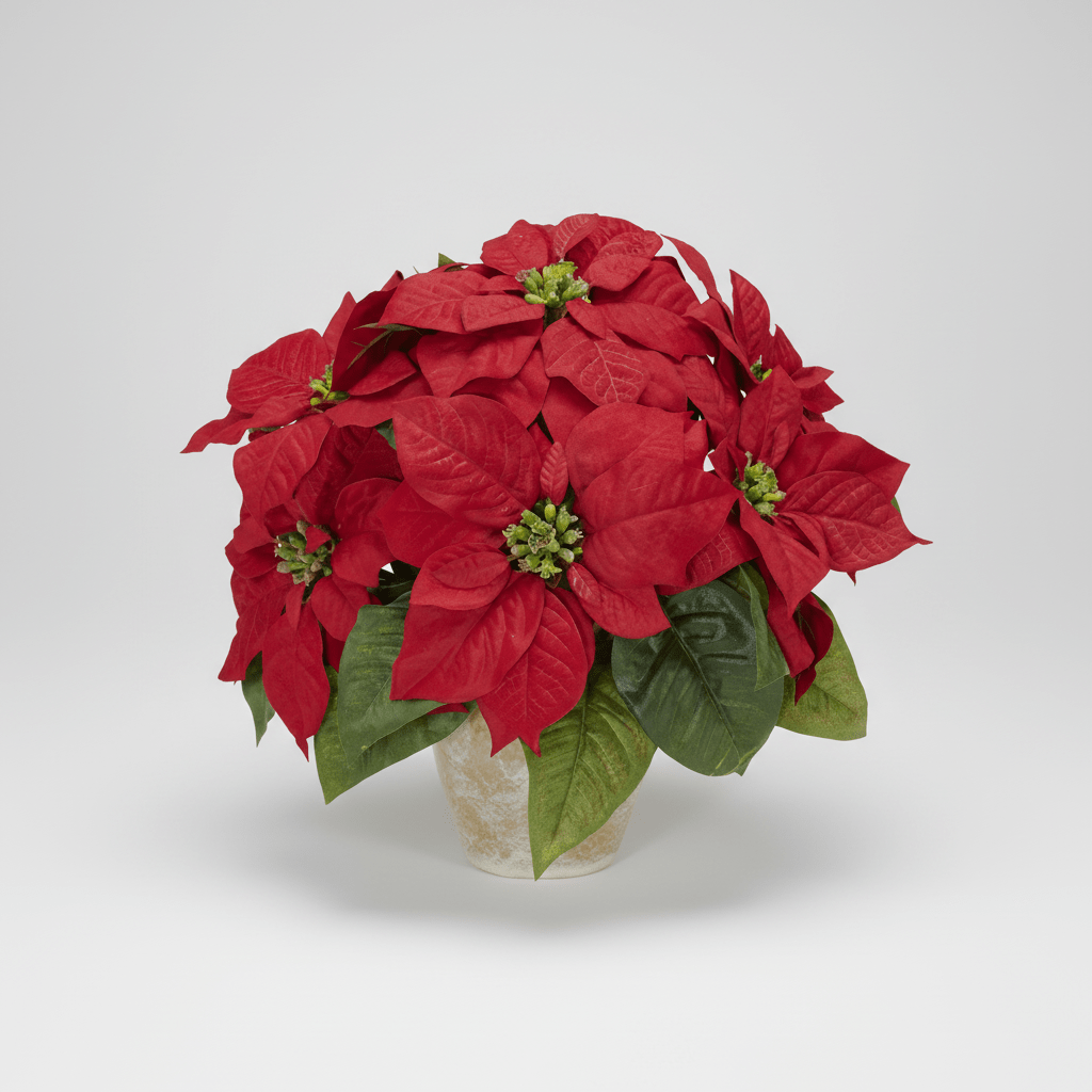 Nearly Natural Red Poinsettia Silk Flower Arrangement with Ceramic Vase - 13 Inch