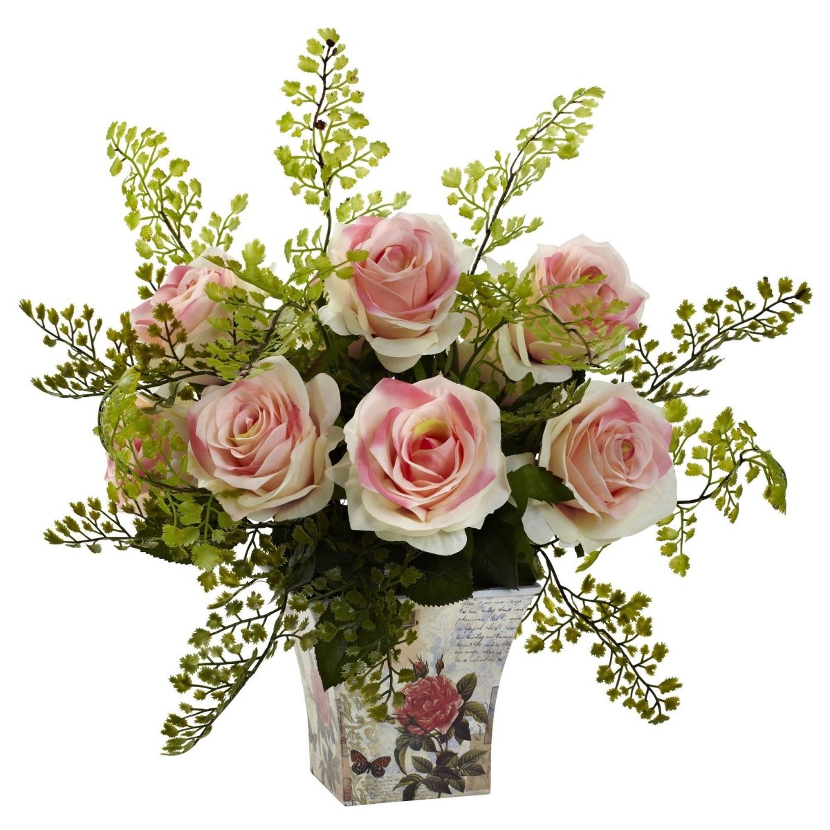 Nearly Natural Rose & Maiden Hair w/Floral Planter