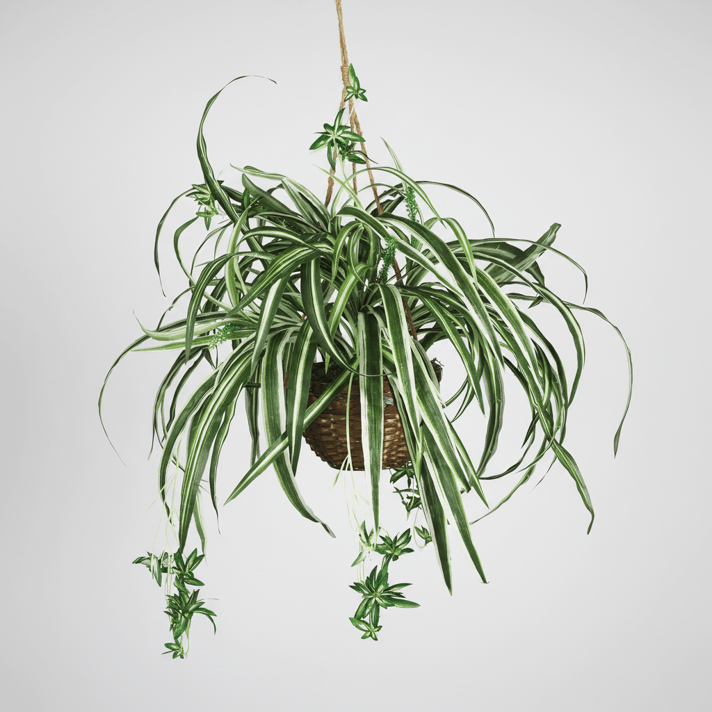 airplane plant hanging basket Spider Plant Hanging Basket - Artificial Silk Foliage in Wicker