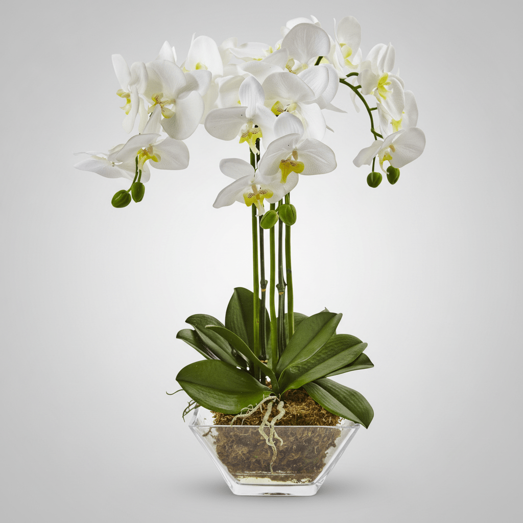 Nearly Natural Triple Phalaenopsis Orchid Arrangement in Glass Vase