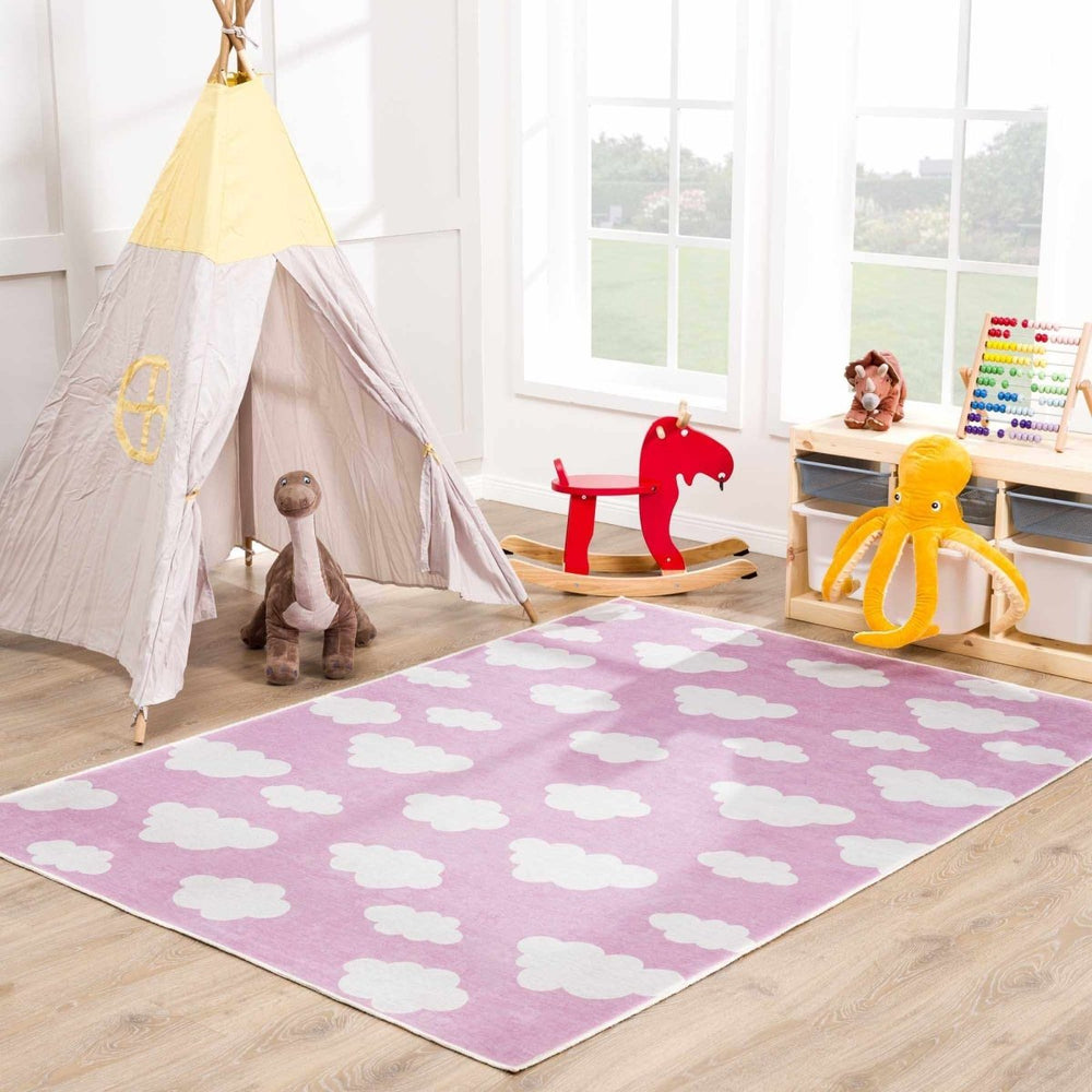 Hauteloom Nizar Pink Cloud Washable Kids Rug - lily & onyx